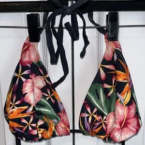 Mossimo Pink Hibiscus, Purple, Green and Black Floral Bathing Suit Bikini top